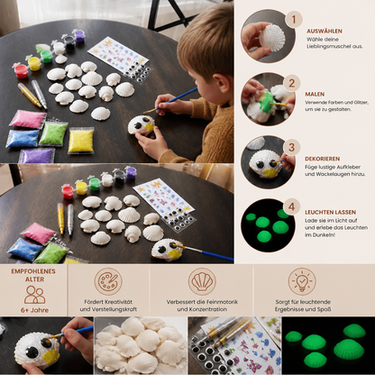 Glow-in-the-Dark Muschel-Malset – Leuchtendes DIY-Bastelset