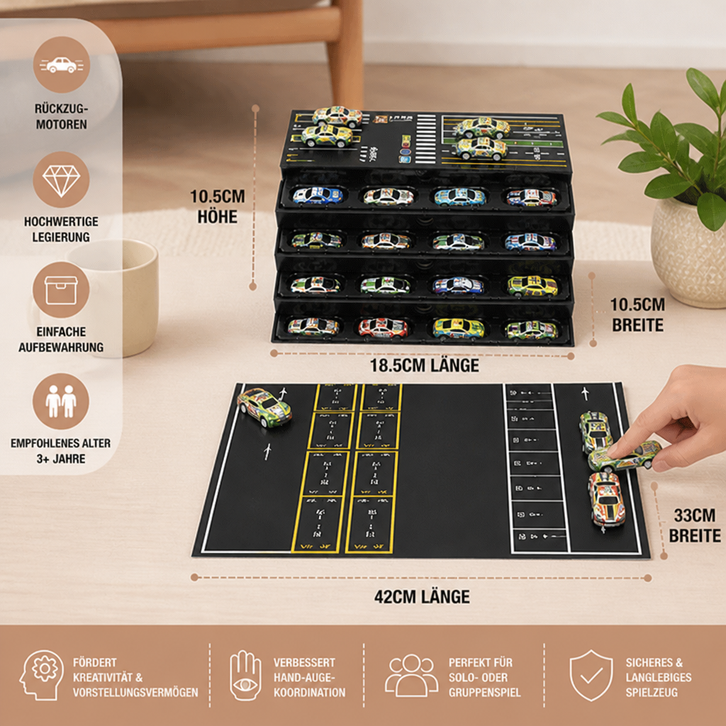 48-teiliges Mini-Druckguss-Rückziehauto-Set mit Aufbewahrungsbox