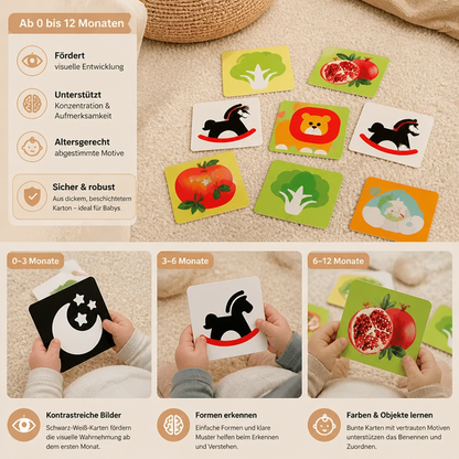 Montessori Lernkarten für Babys – Visuelle Stimulation, Farberkennung & Sortierset