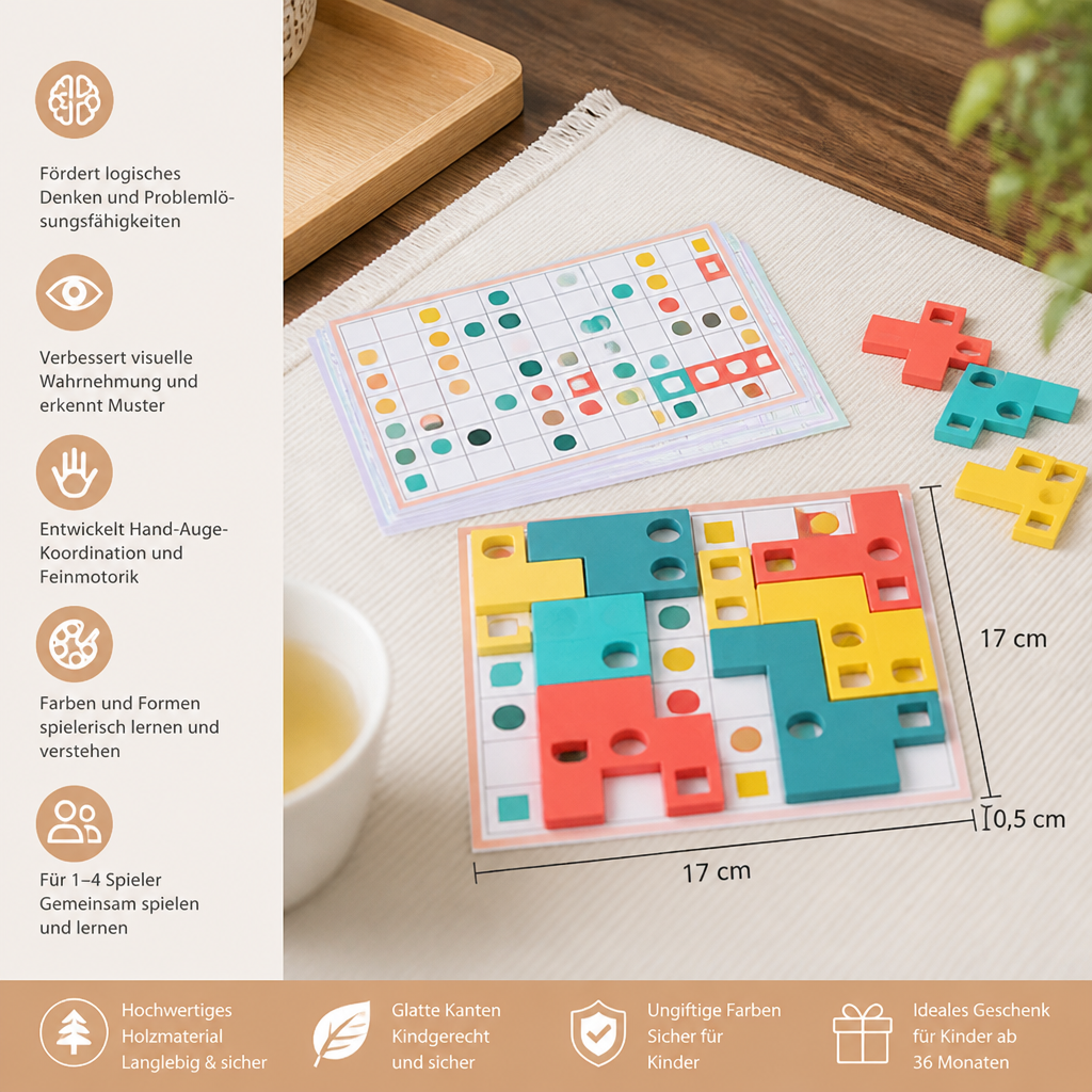 Montessori Holz-Formenpuzzle – Farben- & Logik-Denkspiel für Kinder