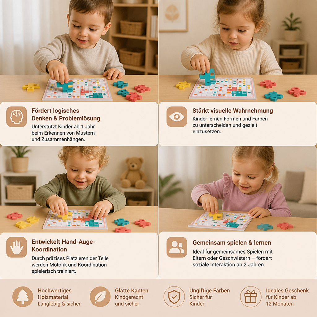 Montessori Holz-Formenpuzzle – Farben- & Logik-Denkspiel für Kinder