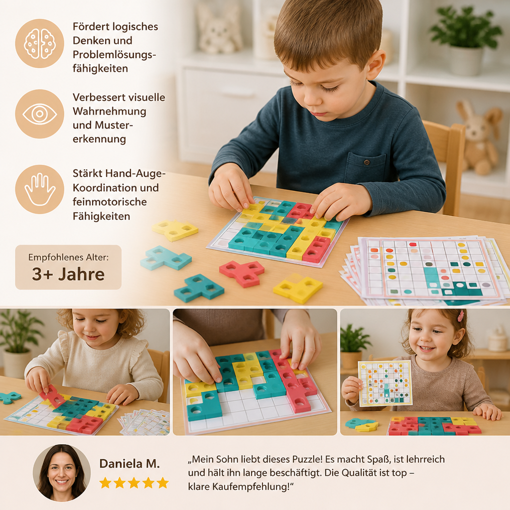Montessori Holz-Formenpuzzle – Farben- & Logik-Denkspiel für Kinder