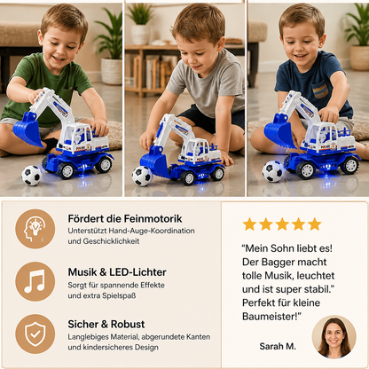 Musikalischer Bagger mit automatischer Fußball-Schaufel & LED-Lichtern