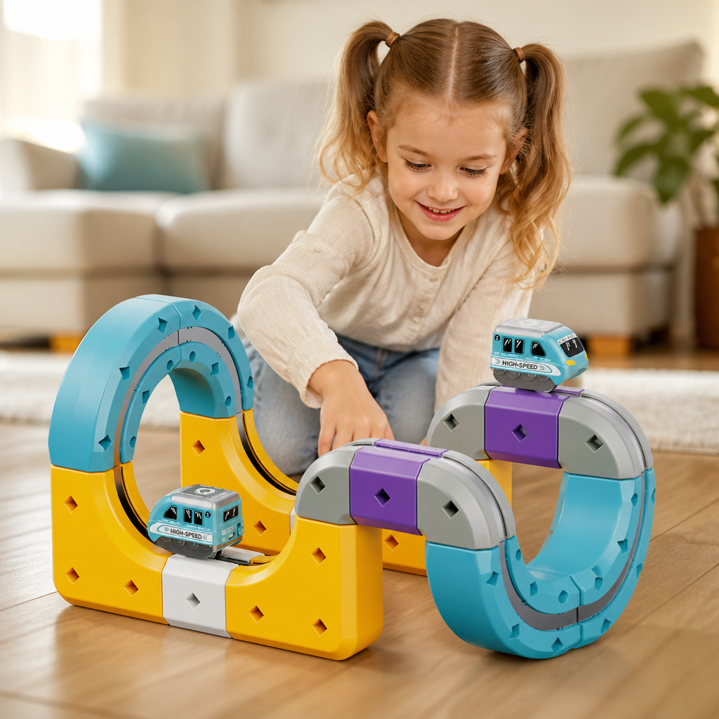 DIY-Schwerkraft-Würfelbahn-Bauset mit elektrischem Zug