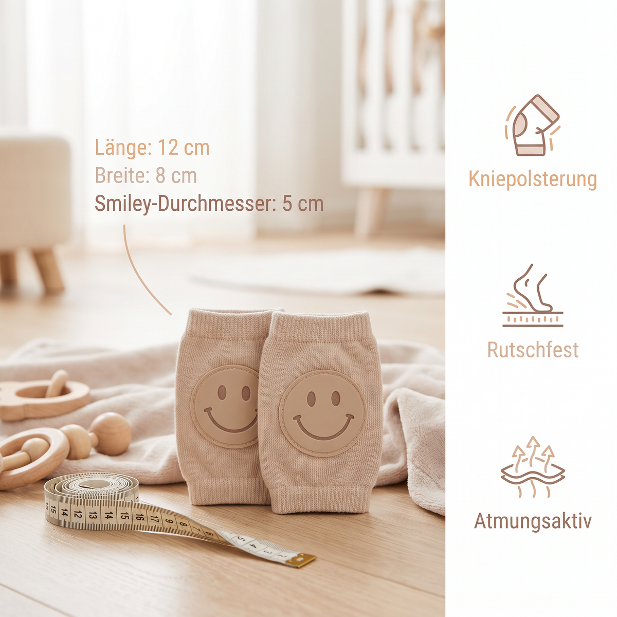 Baby-Krabbel-Knieschoner – Rutschfester Schutz mit Smiley-Design