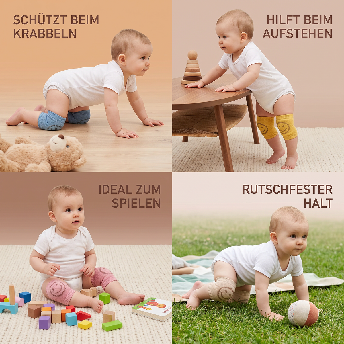 Baby-Krabbel-Knieschoner – Rutschfester Schutz mit Smiley-Design