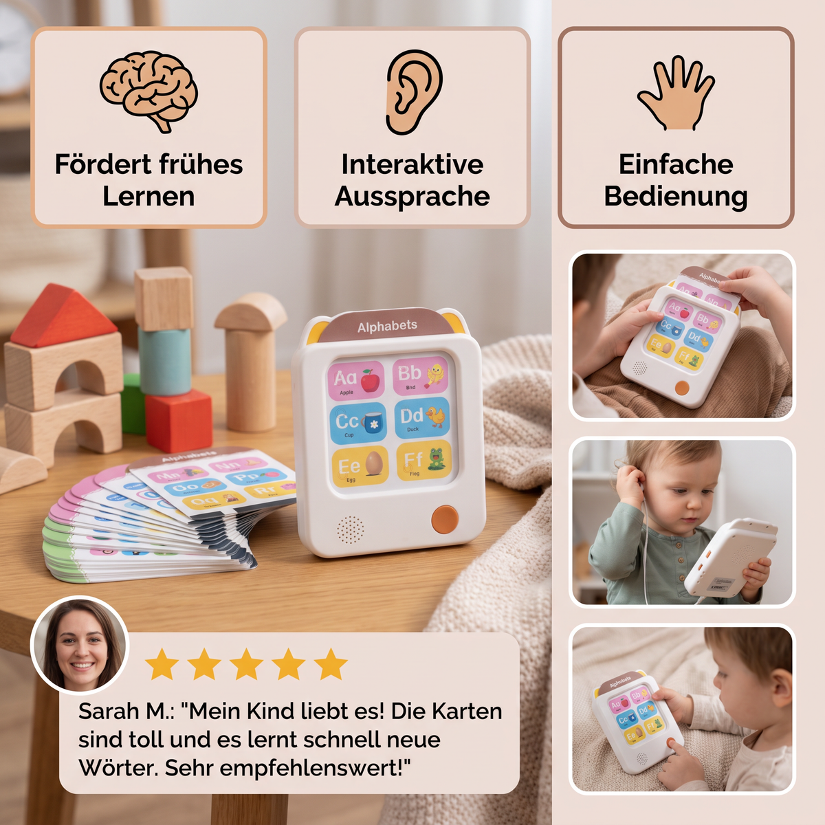 Interaktiver Englisch-Lernkartenleser für Kinder – Pädagogisches Lernspielzeug