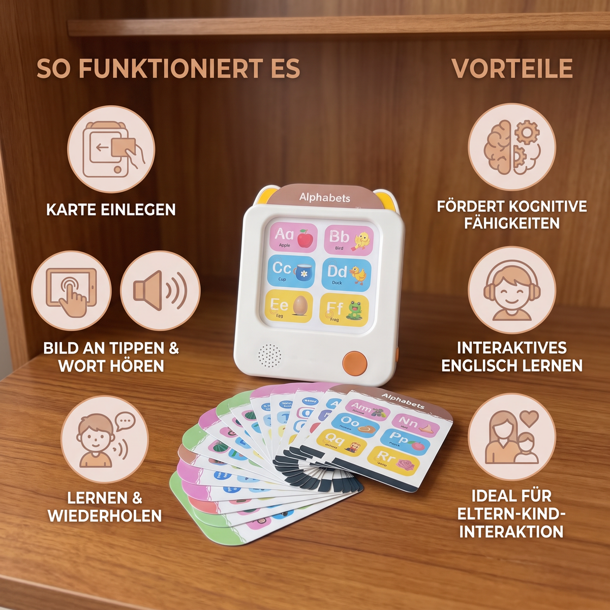 Interaktiver Englisch-Lernkartenleser für Kinder – Pädagogisches Lernspielzeug