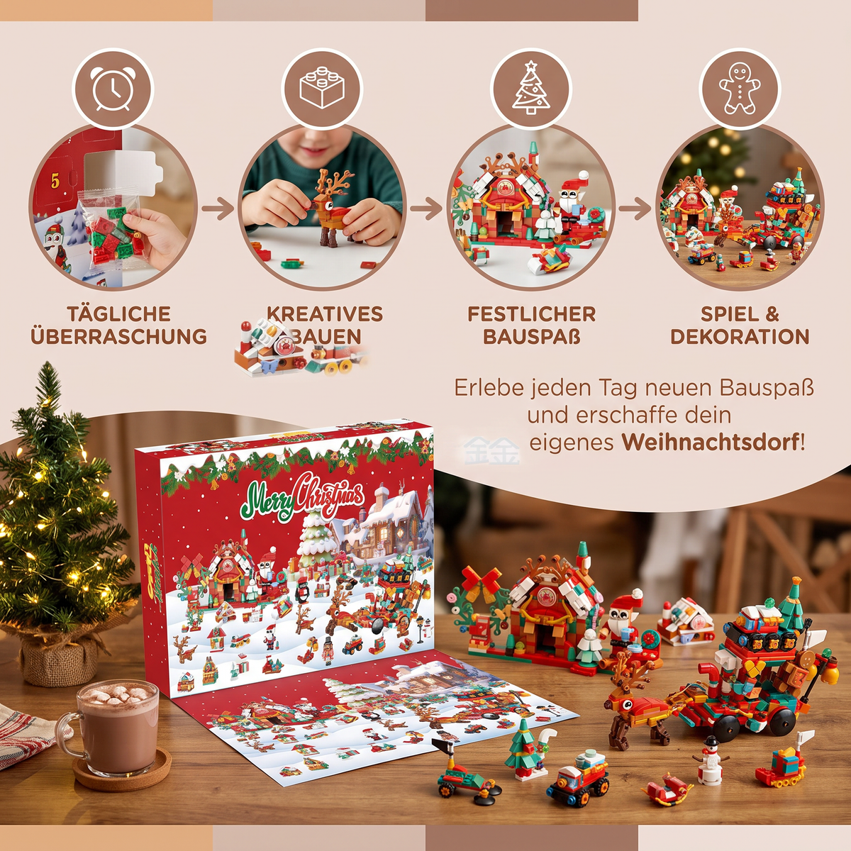 Weihnachtsdorf-Baustein-Adventskalender für Kinder