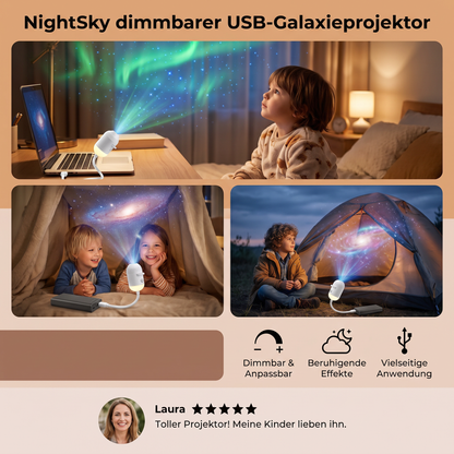 NightSky dimmbarer USB-Galaxieprojektor mit Sternen- & Auroraeffekten