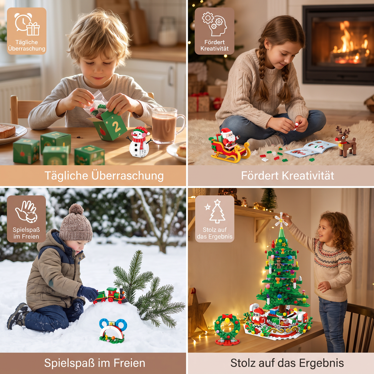 Weihnachtsbaum-Baustein-Adventskalender für Kinder