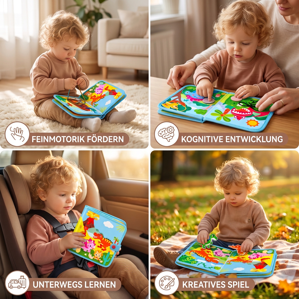 8-in-1 Montessori-Dinosaurier-Busy-Board-Aktivitätsbuch für Kleinkinder