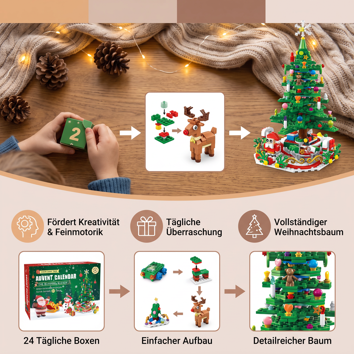 Weihnachtsbaum-Baustein-Adventskalender für Kinder