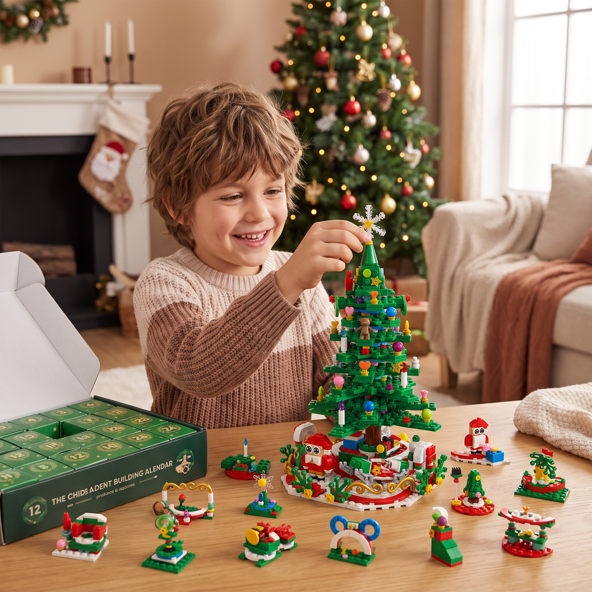 Weihnachtsbaum-Baustein-Adventskalender für Kinder