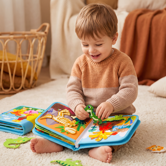 8-in-1 Montessori-Dinosaurier-Busy-Board-Aktivitätsbuch für Kleinkinder