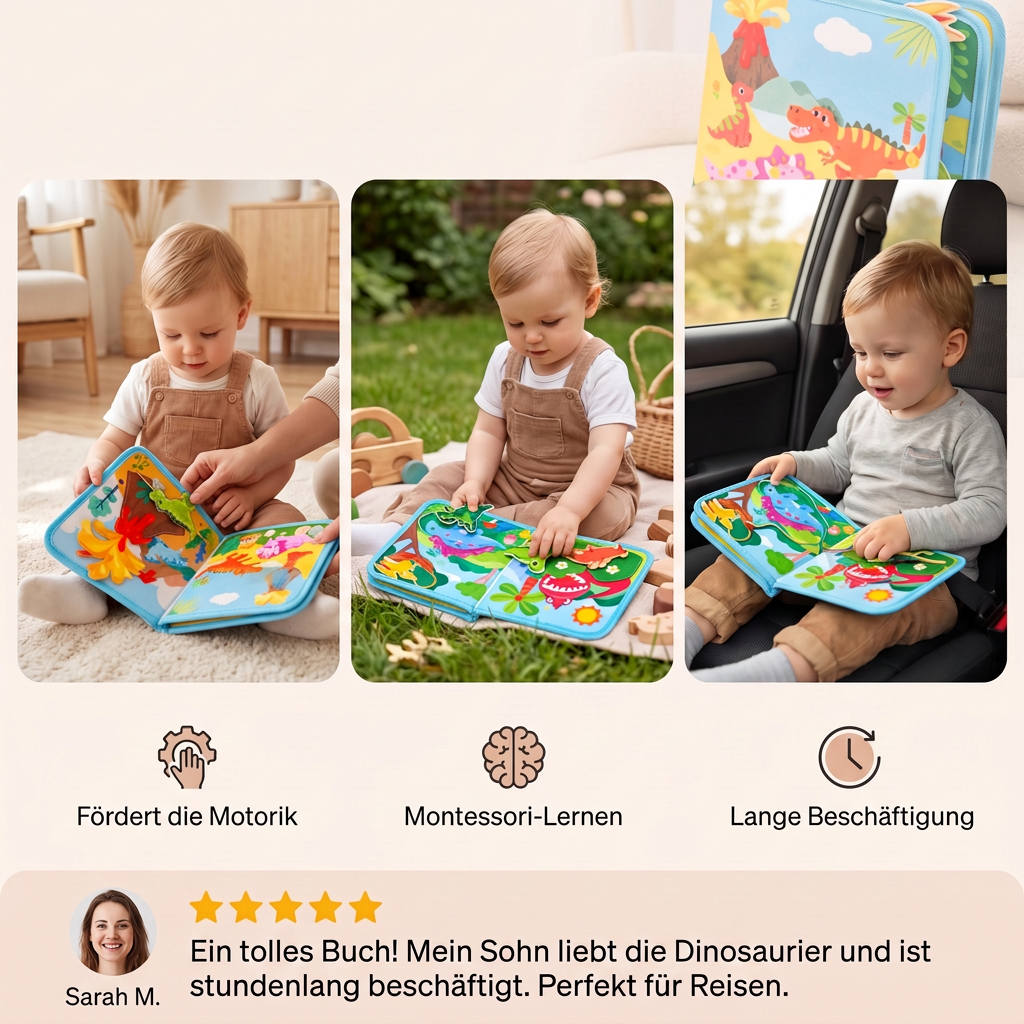 8-in-1 Montessori-Dinosaurier-Busy-Board-Aktivitätsbuch für Kleinkinder