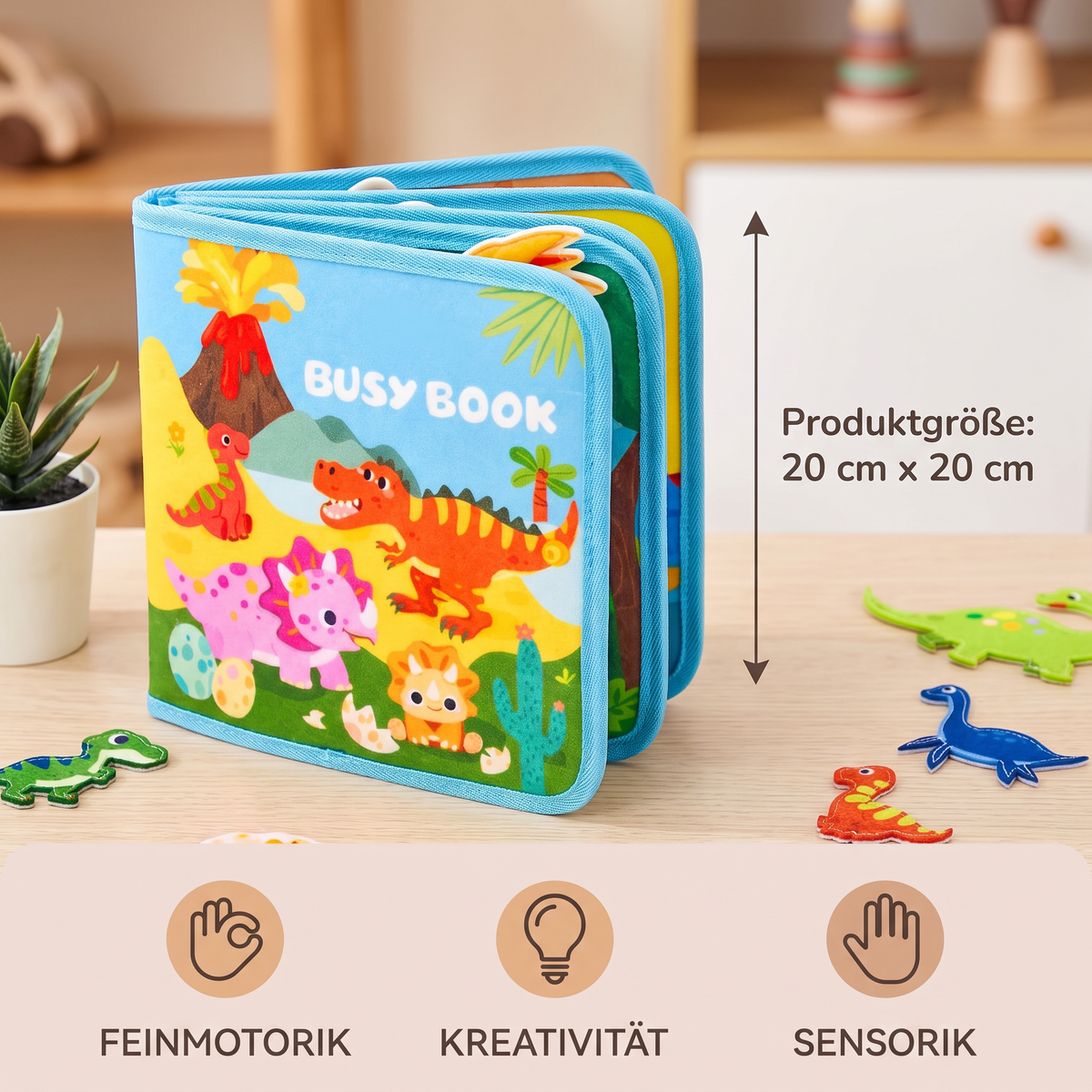 8-in-1 Montessori-Dinosaurier-Busy-Board-Aktivitätsbuch für Kleinkinder