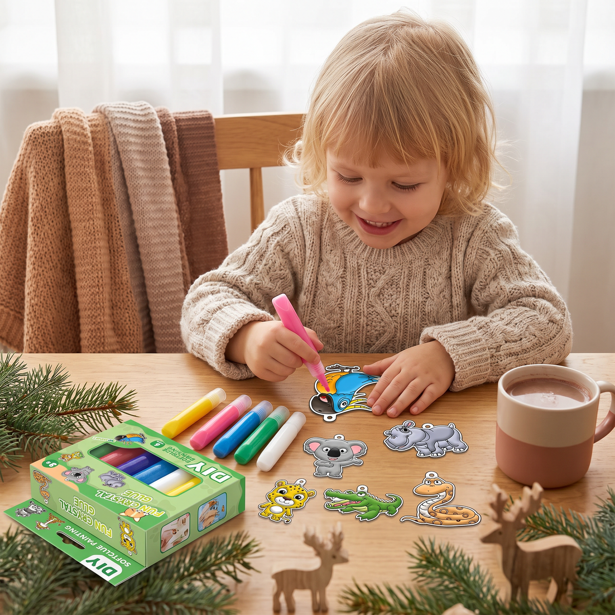 DIY-Weihnachtsanhänger-Bastelset mit kleberfreier Maltechnik für Kinder