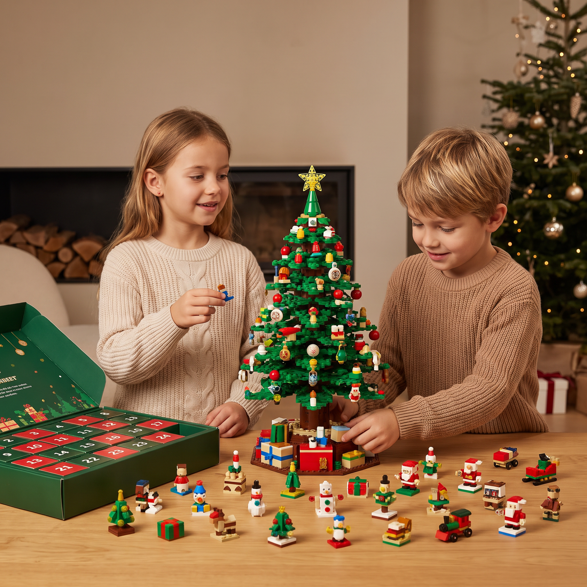 Weihnachtsbaum-Baustein-Adventskalender für Kinder