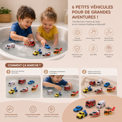 6er-Pack farbwechselnde Badespielzeuge mit Einsatzfahrzeugen für Babys & Kleinkinder