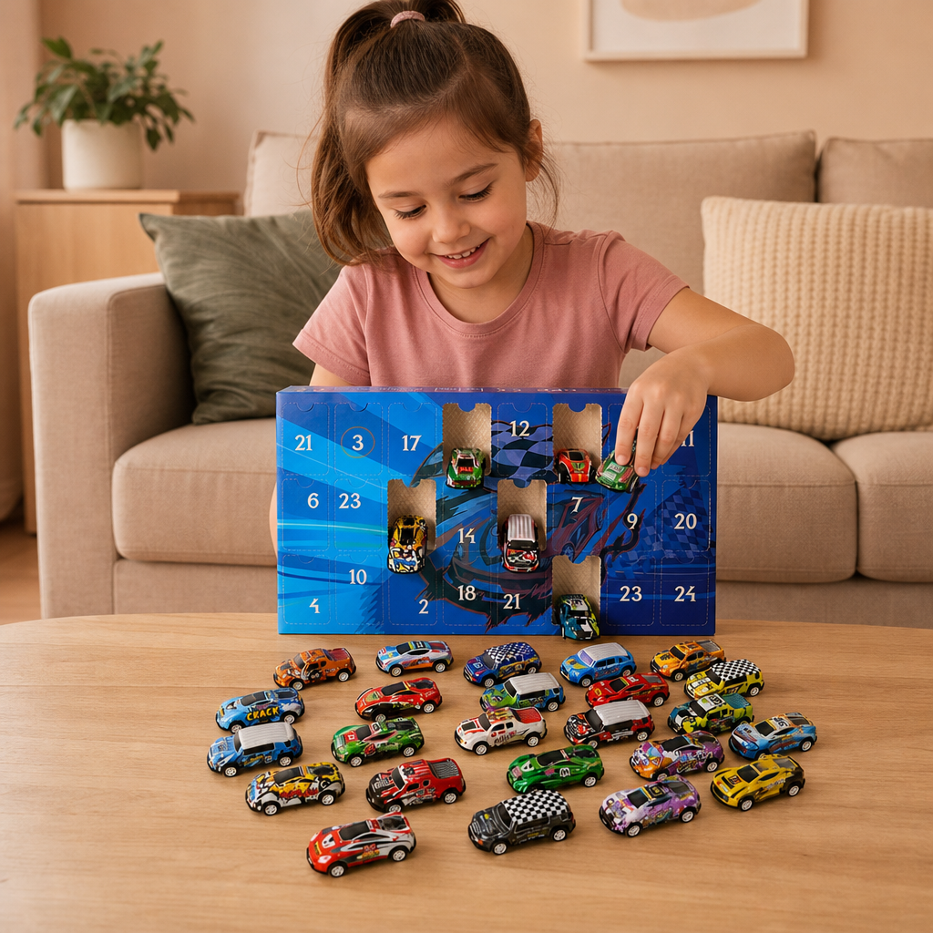 24-Tage-Rennauto-Adventskalender mit Überraschungs-Spielzeugautos