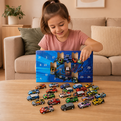 24-Tage-Rennauto-Adventskalender mit Überraschungs-Spielzeugautos