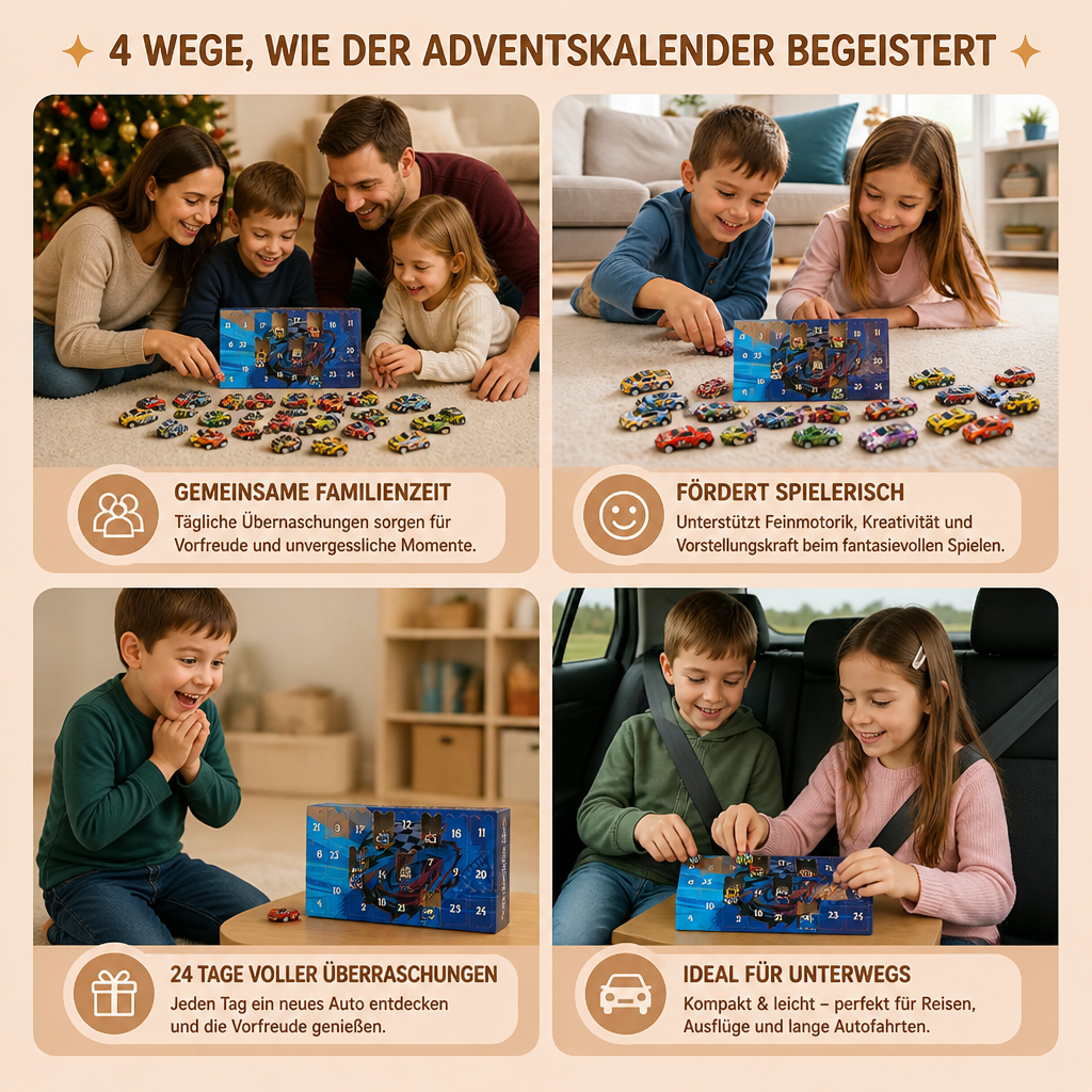 24-Tage-Rennauto-Adventskalender mit Überraschungs-Spielzeugautos