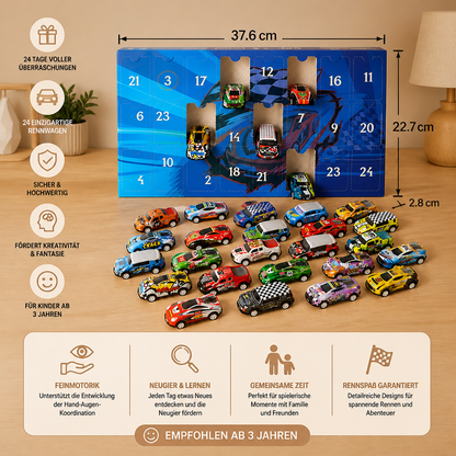 24-Tage-Rennauto-Adventskalender mit Überraschungs-Spielzeugautos