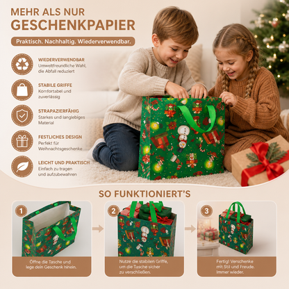 Wiederverwendbare Weihnachtsgeschenktaschen mit Griffen – Verschiedene Festliche Designs