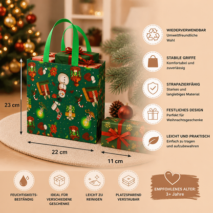 Wiederverwendbare Weihnachtsgeschenktaschen mit Griffen – Verschiedene Festliche Designs