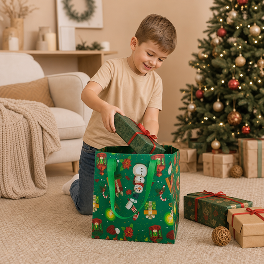 Wiederverwendbare Weihnachtsgeschenktaschen mit Griffen – Verschiedene Festliche Designs