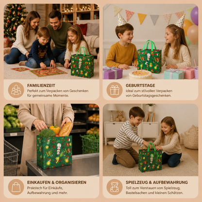 Wiederverwendbare Weihnachtsgeschenktaschen mit Griffen – Verschiedene Festliche Designs
