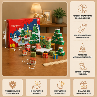 54-teiliges Weihnachts-Magnetbausteinset – Festliches MINT-Konstruktionsspielzeug