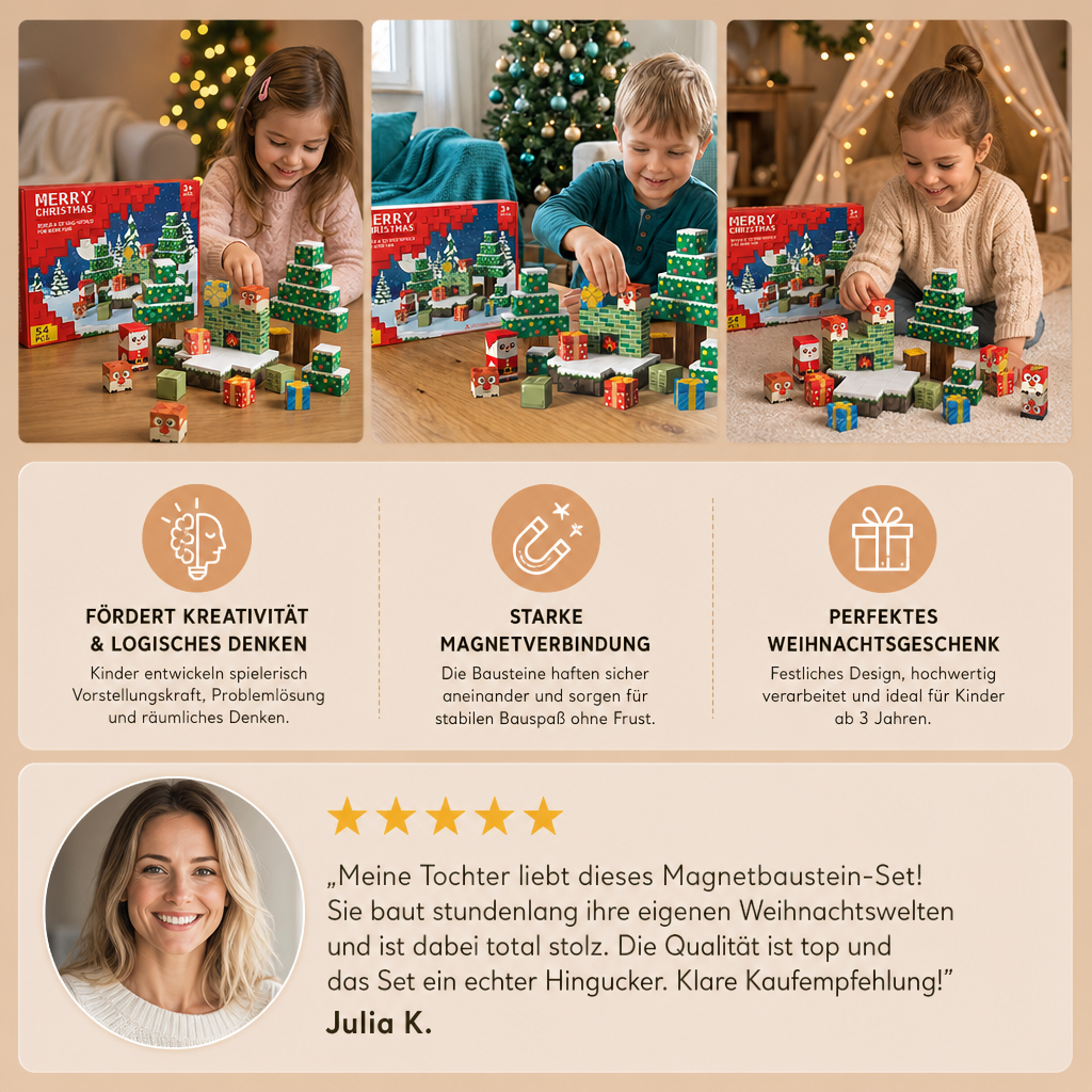 54-teiliges Weihnachts-Magnetbausteinset – Festliches MINT-Konstruktionsspielzeug