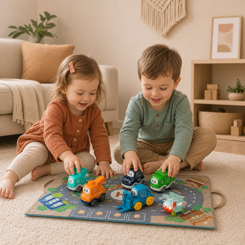 Spielzeug-LKW- & Auto-Set für Kleinkinder mit Spielmatten-Aufbewahrungstasche
