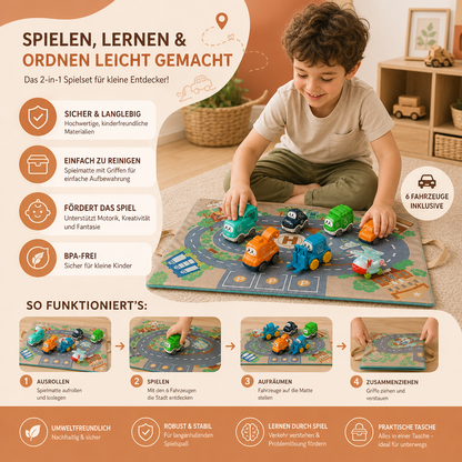 Spielzeug-LKW- & Auto-Set für Kleinkinder mit Spielmatten-Aufbewahrungstasche