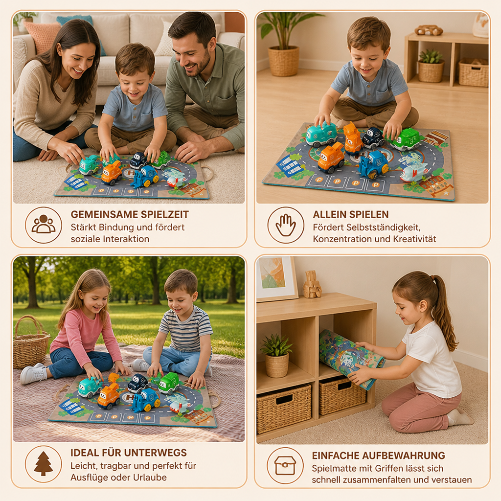 Spielzeug-LKW- & Auto-Set für Kleinkinder mit Spielmatten-Aufbewahrungstasche