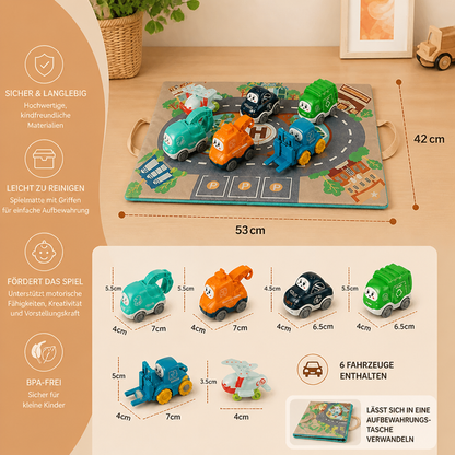 Spielzeug-LKW- & Auto-Set für Kleinkinder mit Spielmatten-Aufbewahrungstasche