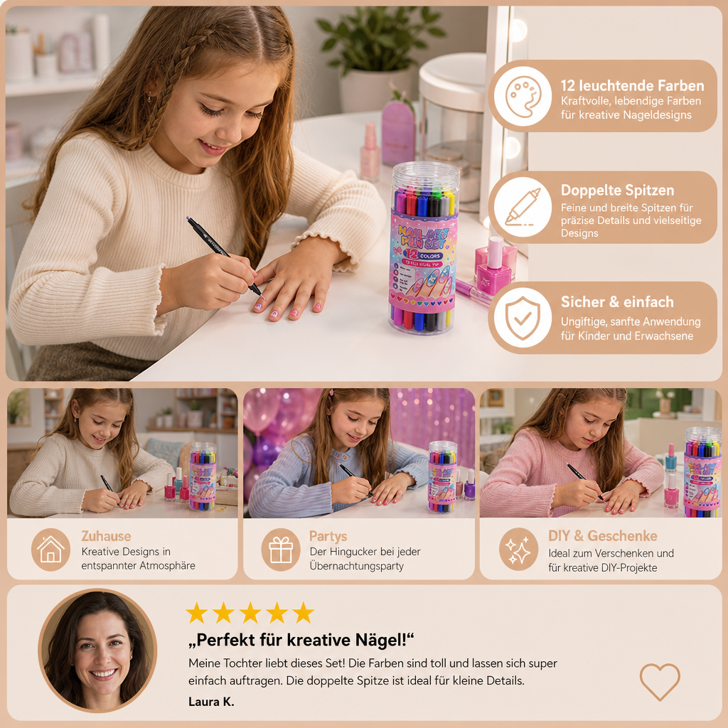 12-Farben-Nail-Art-Stifte-Set mit Doppelspitze – Für feine Details & kreative Designs