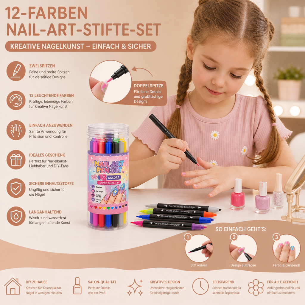 12-Farben-Nail-Art-Stifte-Set mit Doppelspitze – Für feine Details & kreative Designs
