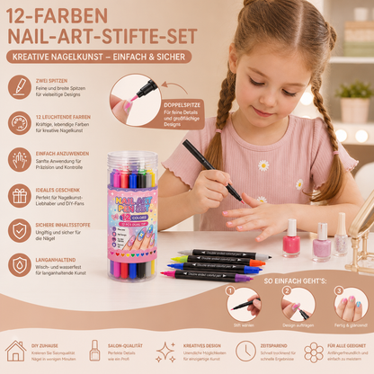 12-Farben-Nail-Art-Stifte-Set mit Doppelspitze – Für feine Details & kreative Designs