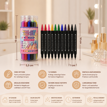 12-Farben-Nail-Art-Stifte-Set mit Doppelspitze – Für feine Details & kreative Designs