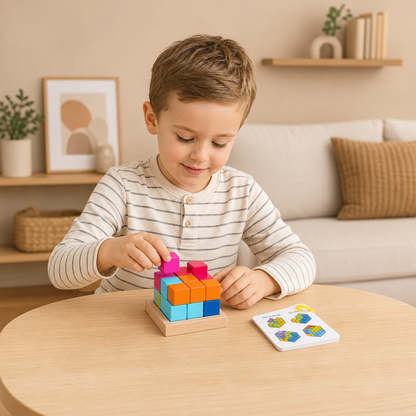 Montessori 3D-Holzpuzzle – Bunte Geometrie-Bausteine & MINT-Denkspiel