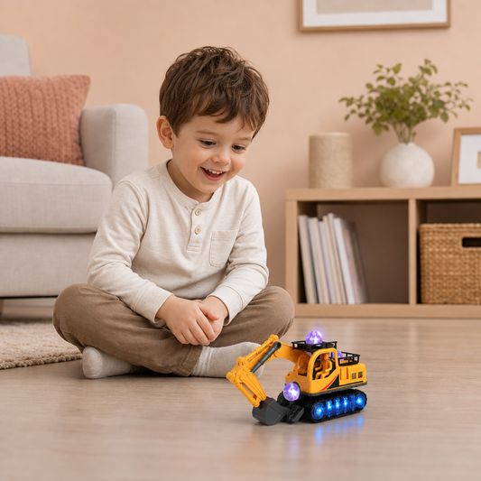 Elektrischer Spielzeugbagger mit Diskokugel, Musik & Bump-and-Go-Funktion