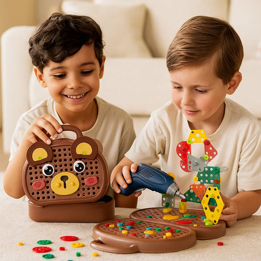 Bohrspielset für Kinder ⎜ Lernwerkzeugkasten mit Elektroschrauber zum Bauen und Rollenspielen