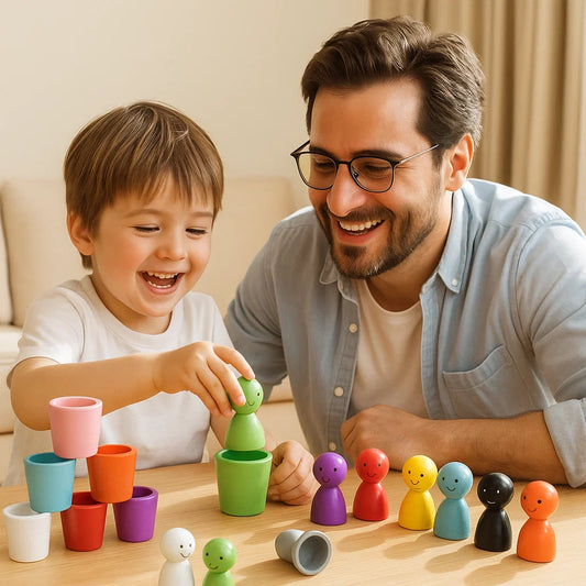 Farbsortierende Steckpuppen für Kinder ⎜ Lernspielzeug zum Zuordnen, Stapeln und Trainieren der Feinmotorik