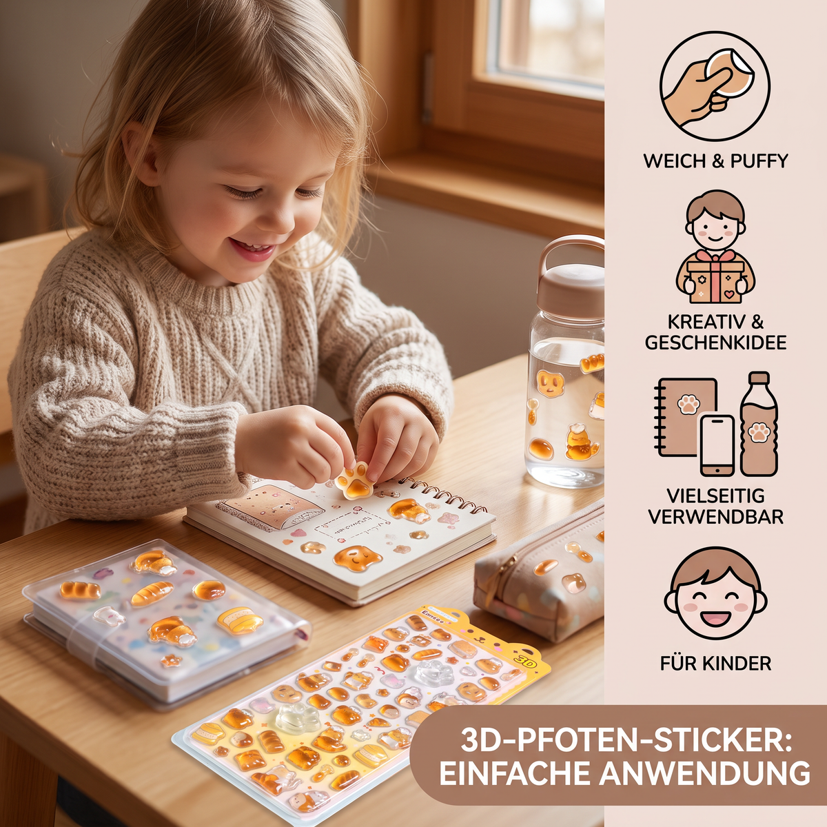 3D-Pfoten-Sticker – Niedliche weiche Puffy-Sticker für Kinder