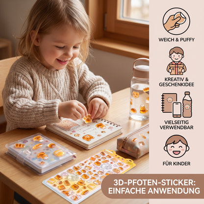 3D-Pfoten-Sticker – Niedliche weiche Puffy-Sticker für Kinder