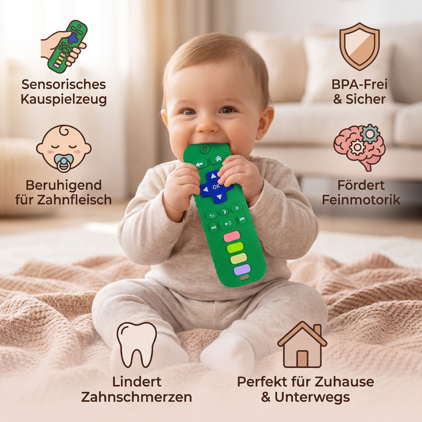 Baby-Beißring in Fernbedienungsform aus Silikon – BPA-freies sensorisches Kauspielzeug