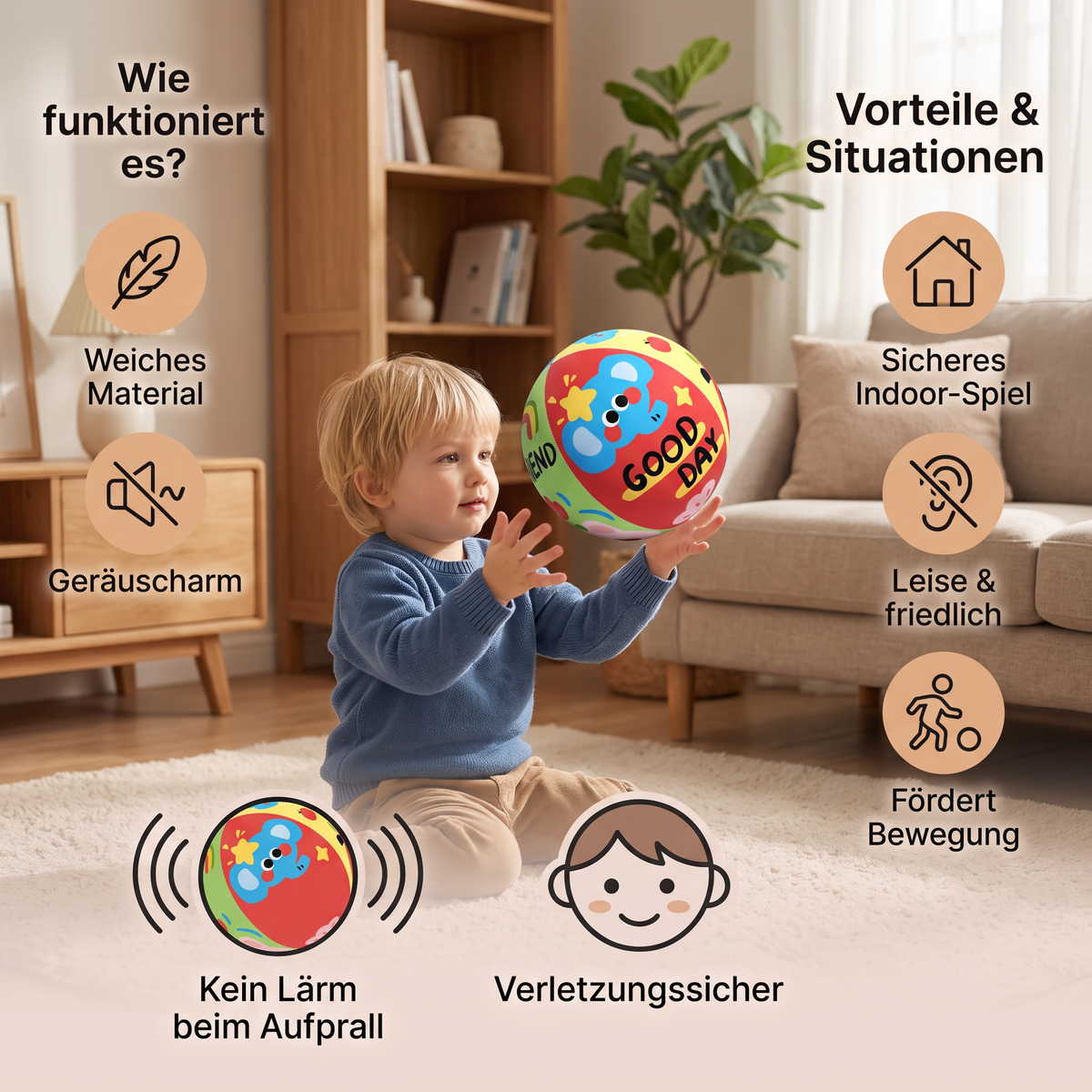 Weicher & sicherer geräuscharmer Indoor-Spielball für Kinder